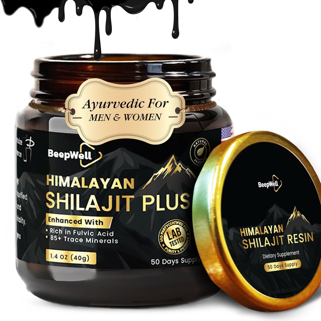 Ren Himalayan Organic Shilajit Resin Extract för Män & Kvinnor - 100% naturlig Ashwagandha Black Pepper Shilajit Resin för Män Kvinnor Gold Ayurvedic, Fulvic Acid 85 + Spår Mineraler, 50 portioner, 40 Grams