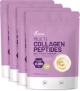 VivoNu Multi Collagen Peptides Powder, 16 Oz Hydrolyzed Protein Peptides | Typ I,II,II,V,X med Hyaluronic Acid, Biotin & Vitamin C Unflavored Keto Paleo Friendly, Ez Mix i drycker (4LB/4Pack)