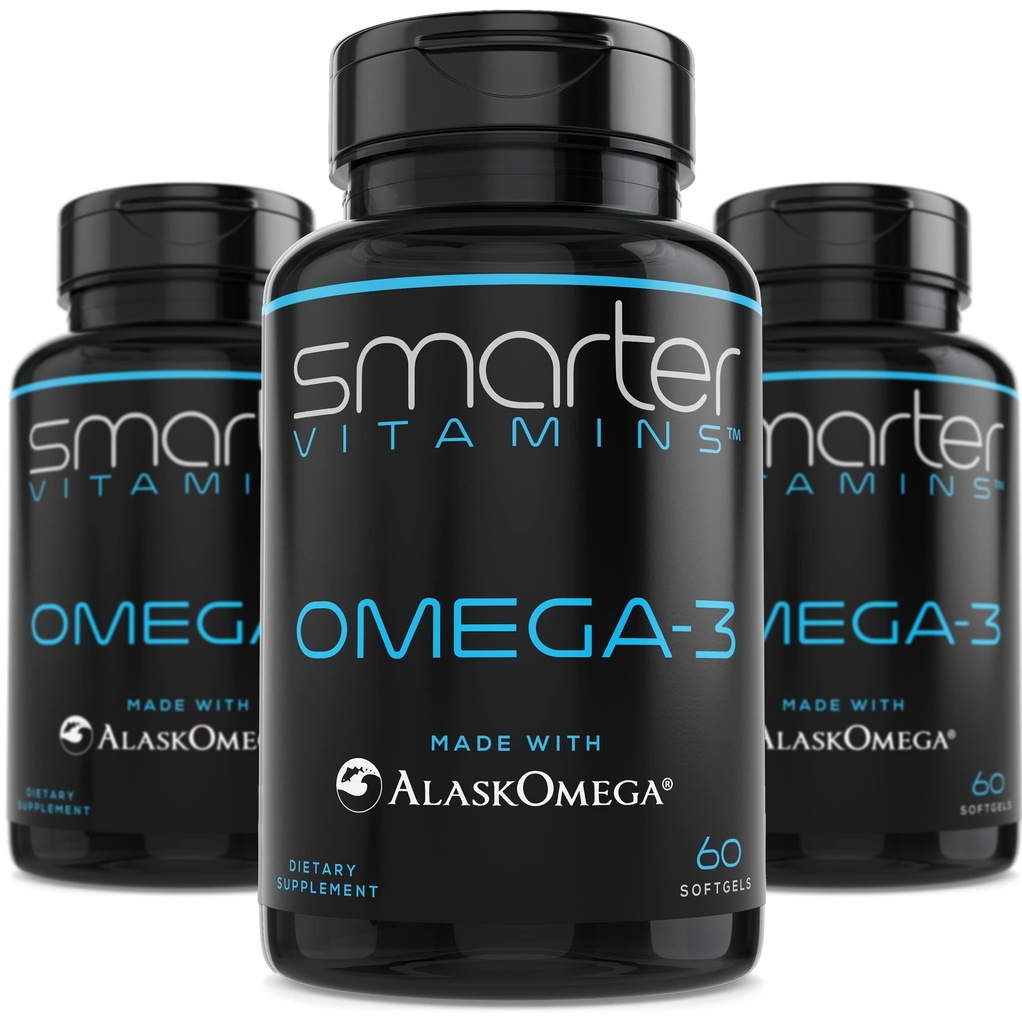 (3 Pack) Smartare Omega 3 Fish Oil, Berry Flavor, Burpless, Tasteless, 2000mg, DHA EPA Triple Strength Brain, tillverkad med AlaskOmega®