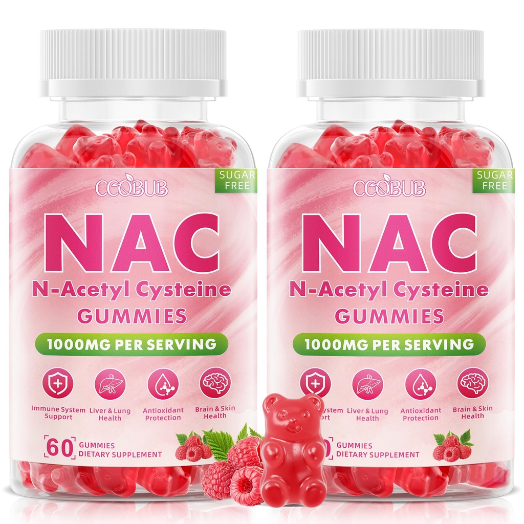 NAC Gummies 1000mg, NAC Supplement for Adults & Kids, Raspberry, 120 Count | NAC Supplement N-Acetyl Cysteine for Antioxidants & Immune Support, Lung & Liver Health, Sugar-Free, Vegan