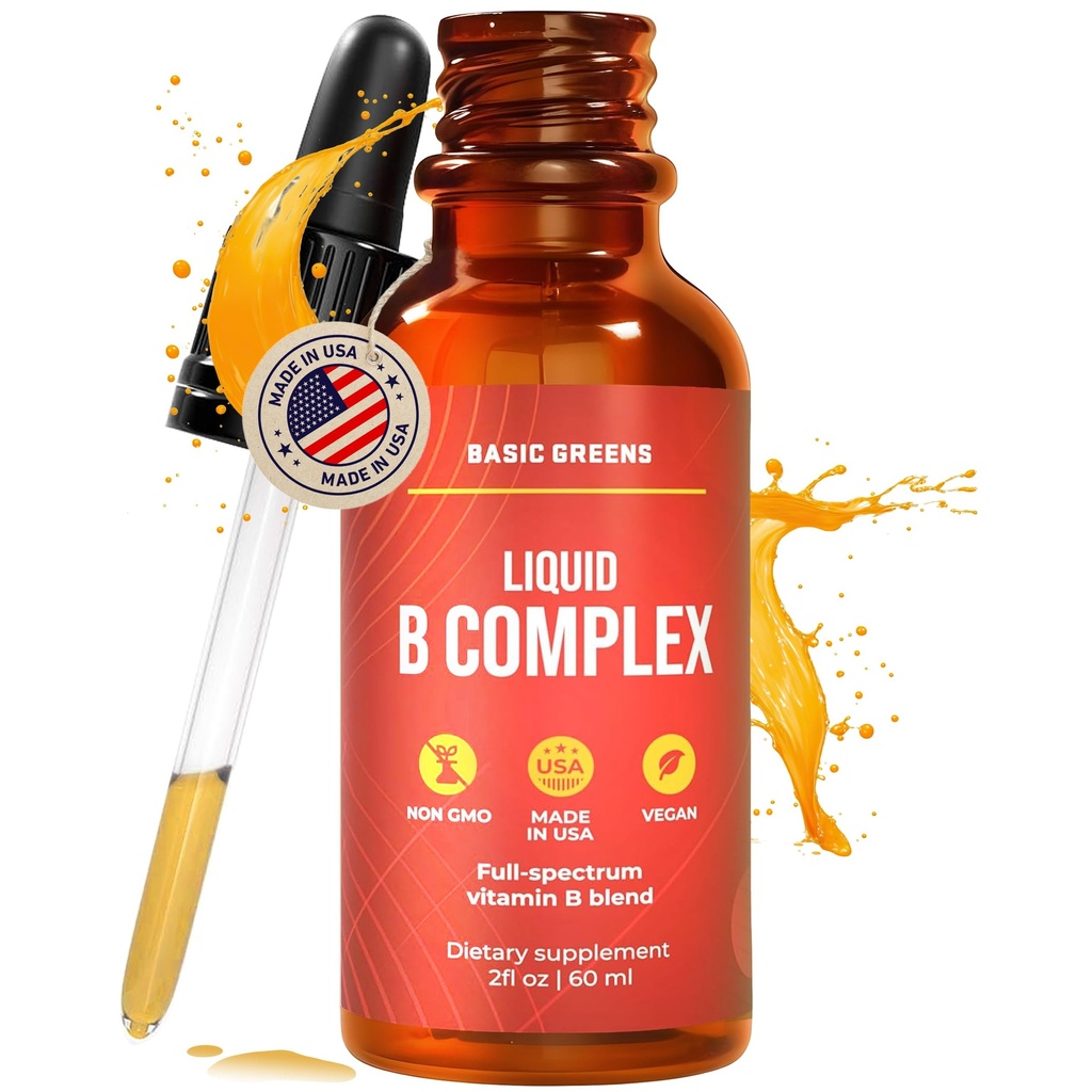 Vitamin B Complex Liquid Drops - Styrka Sublingual Formel, Maximerar Absorption & Boosts Energy - B1, B2, B3, B5, B6, B7, B9, B12 - Naturlig Vegan Supplement för immunitet (B Complex)