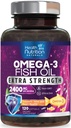 Omega 3 Fiskolja 2400 mg - Triple Strength Omega3, EPA & DHA Fatty Acids Supplement - Naturligt stöd för immun, hjärt- och hjärnhälsa - Vildfångad, icke-GMO, Lemon Flavor, Burpless - 120 Softgels