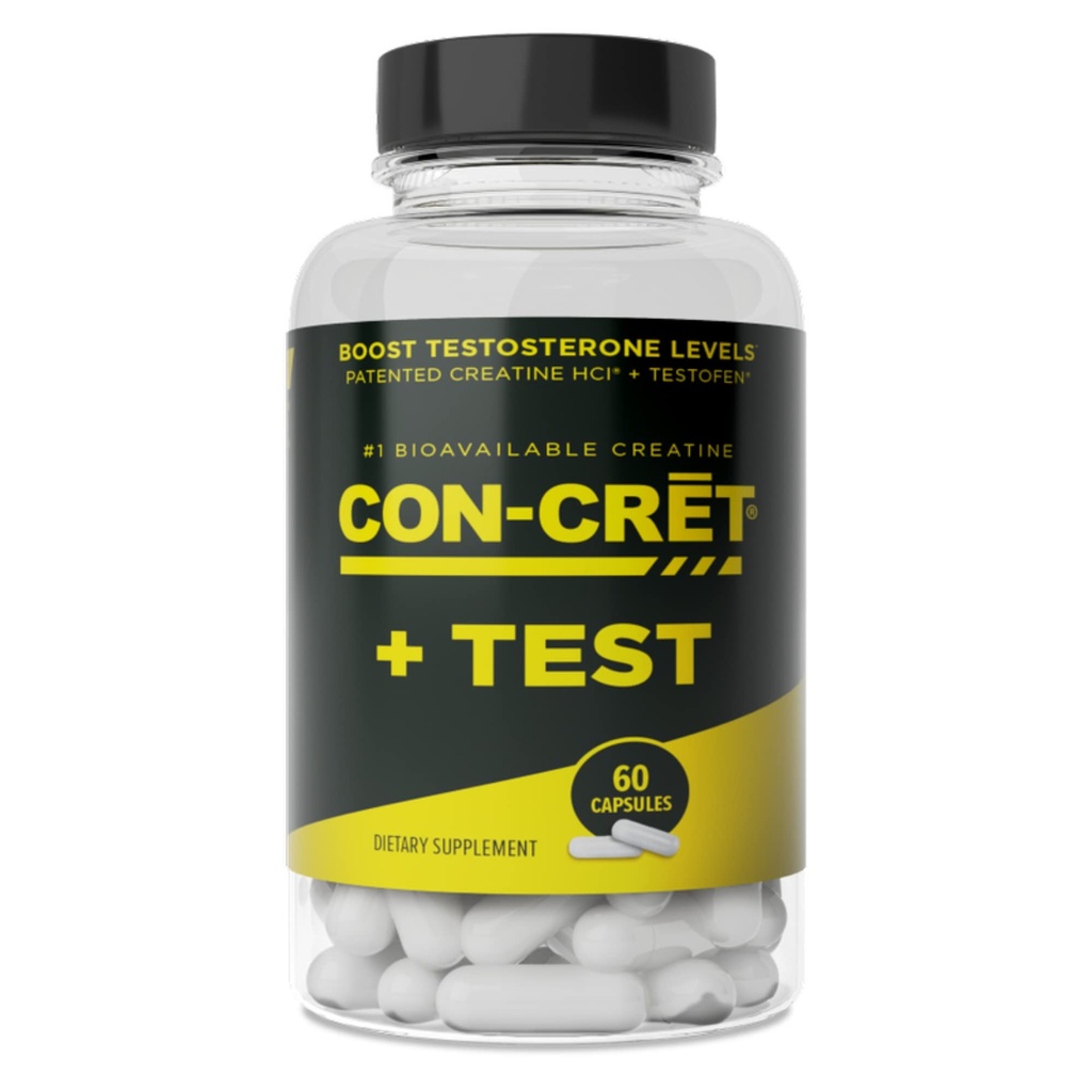 CON-CRET®+ Test, CON-CRET® Patented Creatine HCl Nu med Testofen®, Boost Testosteron nivåer, 60 kapslar