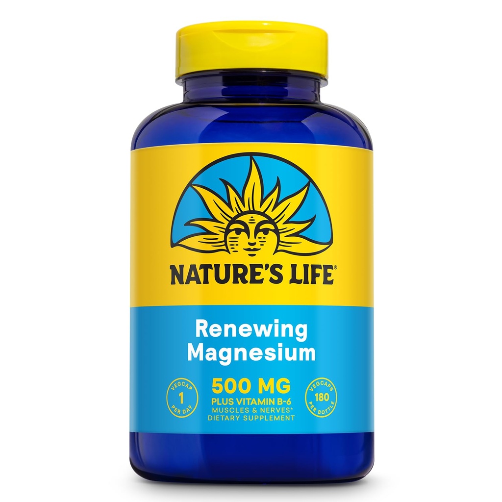 Natures Life Renewing Magnesium 500 mg - Plus Vitamin B-6 - Muskler och Nerves Support - Lab Verified (180 portioner, 180 VegCaps)