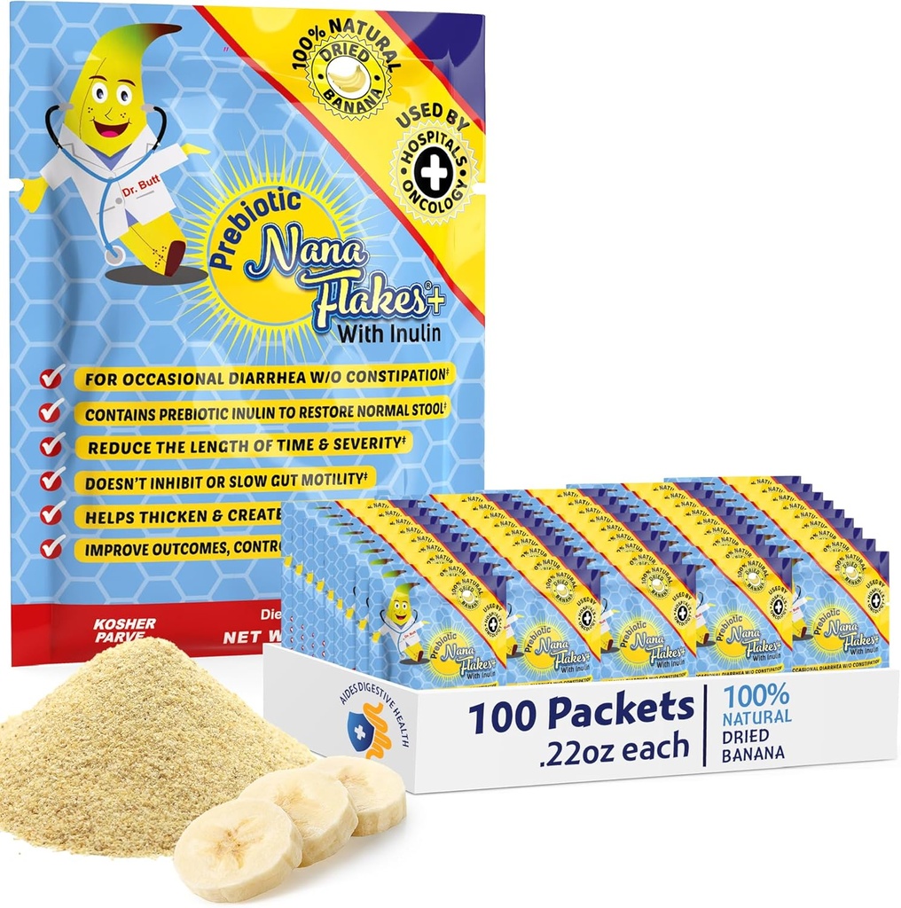 Prebiotiska Nana Flakes 100% Pure Banana Flakes Medical Food Powder, Minska fettintag och naturläkemedel för Diarrhea & Heart Burn - Stor källa av protein & fiber - Ensam servering (100 Packets)