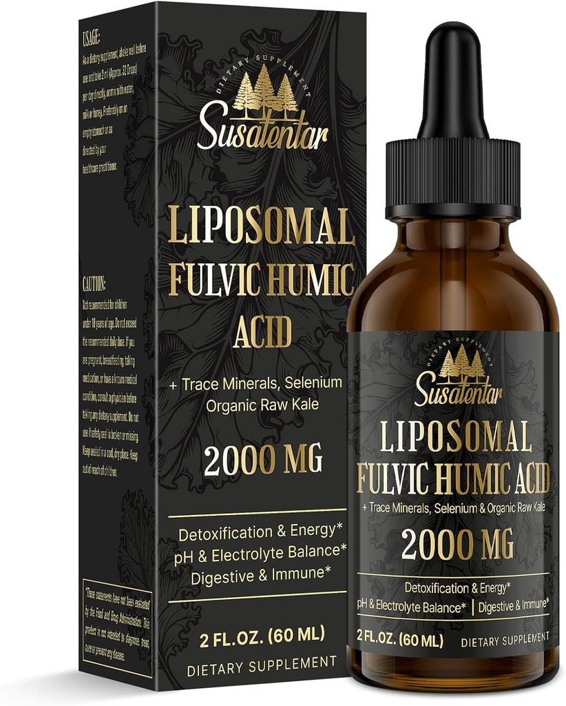 Trace Minerals Electrolytes Drops 2000 MG | Liquid Liposomal Fulvic Humic Acid Supplement | 85+ Trace Minerals | Hydration | Avgiftning | Energi | pH Balans | Digestion | Immunity | 2 Oz
