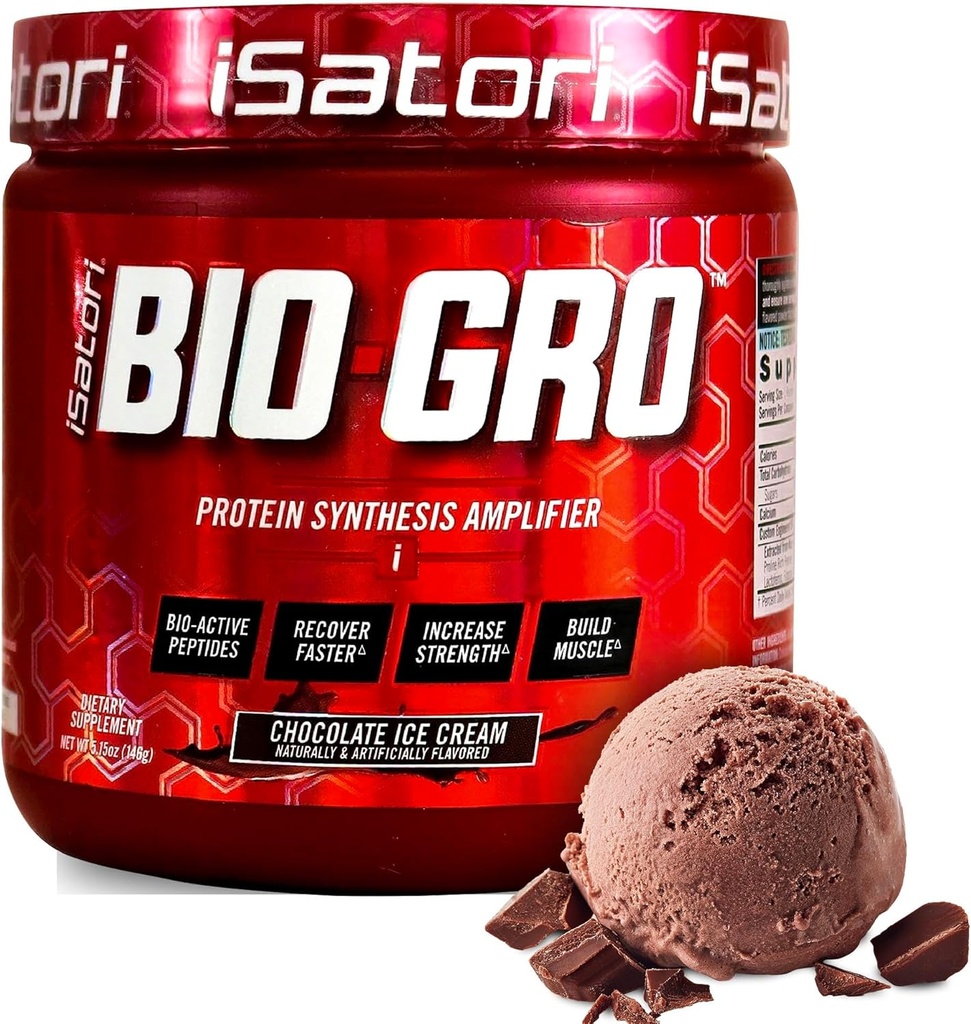 iSatori BIO-GRO Protein Synthesis Amplifier, för Muscle Recovery & Growth, Enhanced Stimulant Free Pre-Workout & Colostrum Supplement med Bio-Active Peptides- Chocolate Ice Cream (60 portioner)
