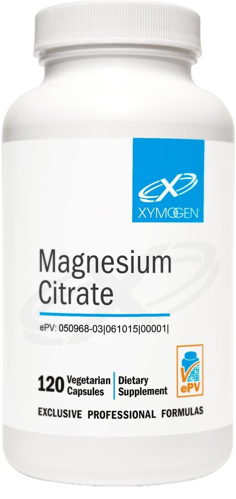 XYMOGEN Magnesium Citrate Capsules - Vegan Magnesium Supplement for Women + Men - Regularity, Muscle, Bone + Heart Health Supplements (120 kapslar)