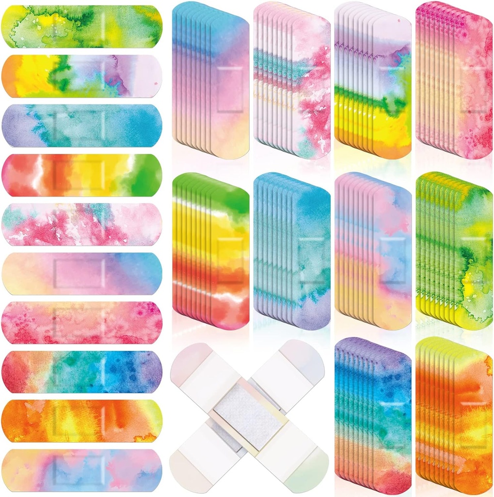 Lounsweer 120 Pcs Kids Bandages Bulk Tie Dye Pastel Färgade bandage för barn söta vattentäta flexibelt bindemedel Tap Andningsbar vård för barn baby småbarn Skärm Skrapor Sår Bränn, 10 Style (Tie Dye)