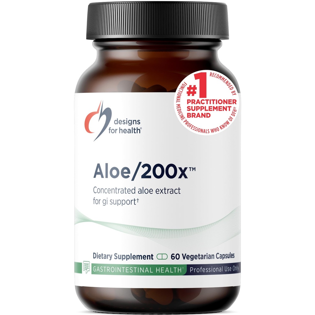 Designs for Health Aloe/200x - 200mg Aloe Vera Extract - Mycket koncentrerad Aloe Leaf Supplement för GI Support - icke-GMO, vegetariska piller (60 kapslar)