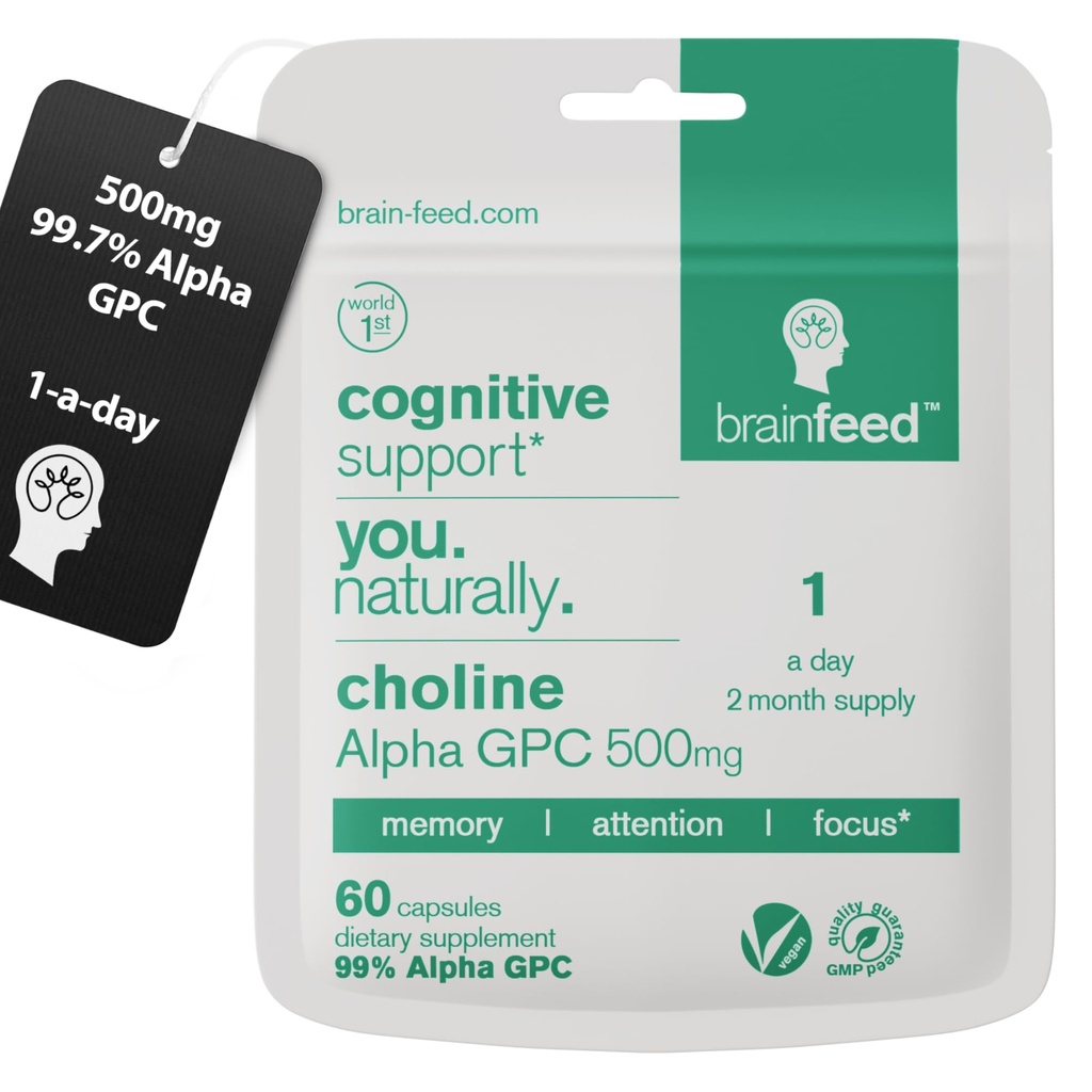 Acetylkolin Supplement | 99% Alpha GPC Capsules (60) | 1-a-Day | Memory, Focus Concentration Nootropic Brain Supplement | Acetylcholine Precursor | Alpha GPC Powder i Capsule | Lab-Tested
