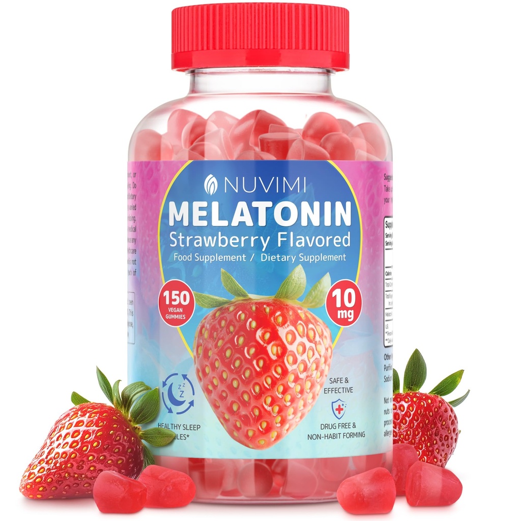 Melatonin Gummies - 10 mg jordgubbe smaksatt kosttillskott för att hjälpa till att stödja sömn - 150 Vegan Gummies