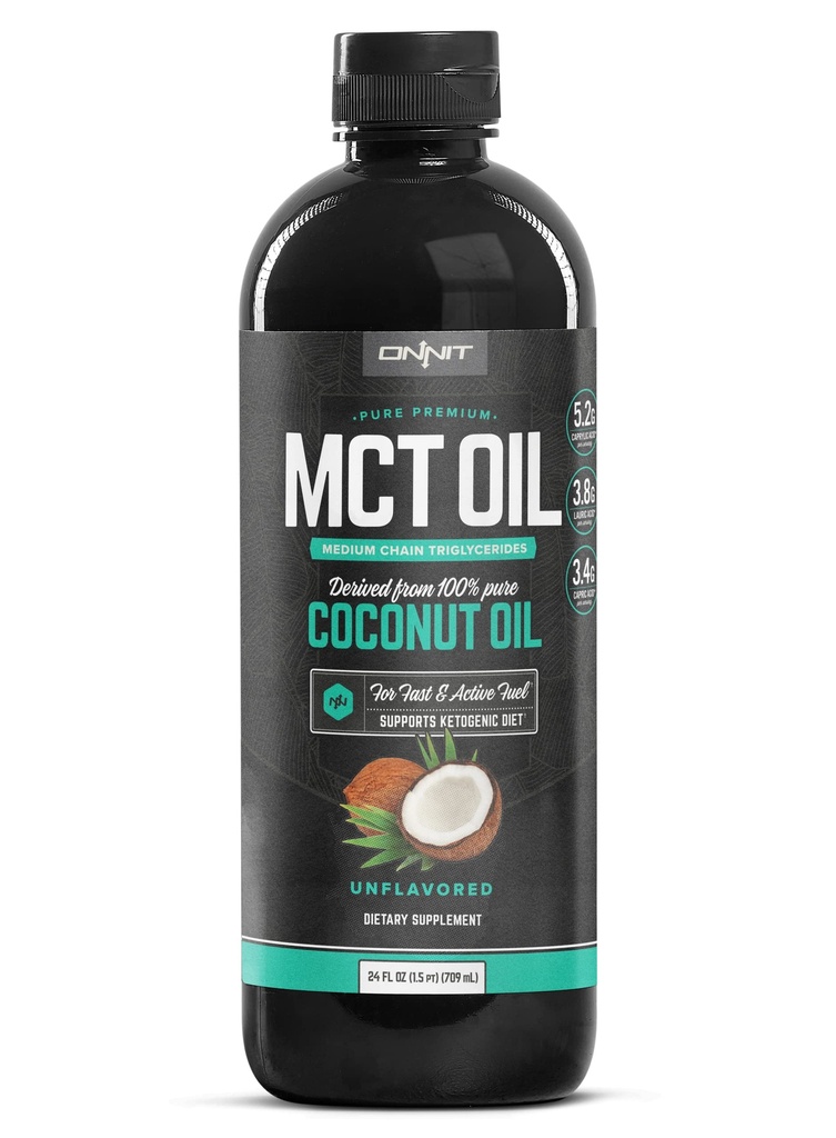 Onnit MCT Olja - Pure MCT Coconut Oil, Ketogenic Diet och Paleo Optimized med C8, C10, Lauric Acid - Perfekt för kaffe, skakar och matlagning (Flavorless - 24oz)
