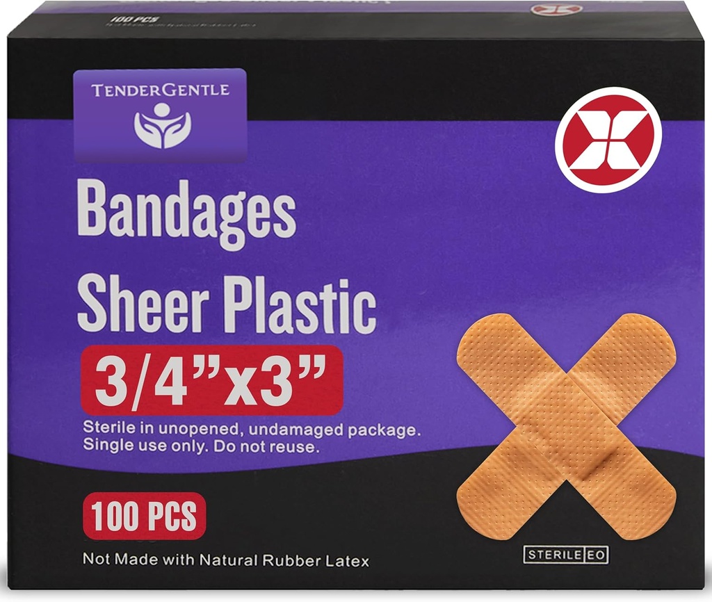 Adhesive Bandage - Box på 100 3/4 "Flexibel ren plastbandage för skär, skrapor, burns - Latex Free, Sterile Small Bandages