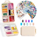 14 Grids Travel Pill Organizer Box med 415-Pcs Medicine Name Labels - Pocket Daily Pharmacy Case Container Kit - Travel Medication Holder Dispenser för fiskolje Vitamin Supplement Storage - Khaki