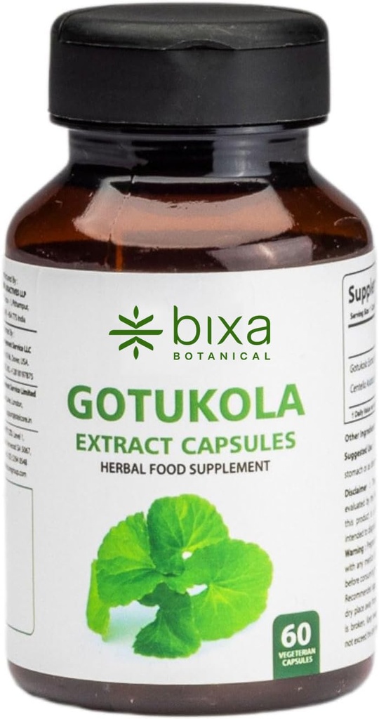 bixa BOTANICAL Gotu Kola Extract Capsules, Centella Asiatica, 60 Count | Pure Authentic Premium Quality, Ayurvedic & Natural Herbal Supplement, Formulated to Improve Overall Health, Pack of 1
