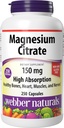 Webber Naturals Magnesium Citrate, 150 mg per kapsel, 250 kapslar, hög absorption, hjälper till att stödja ben, tänder och korrekt muskel och hjärtfunktion, gluten och mejeri fri