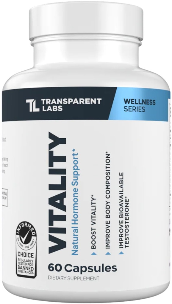 Transparent Labs Vitality Testosteron Booster - Testosteron Supplement för män med Ashwagandha KSM-66, PrimaVie Shilajit Extract, & DIM för att stödja Vitality, & Bioavailable Testosteron - 60 Count