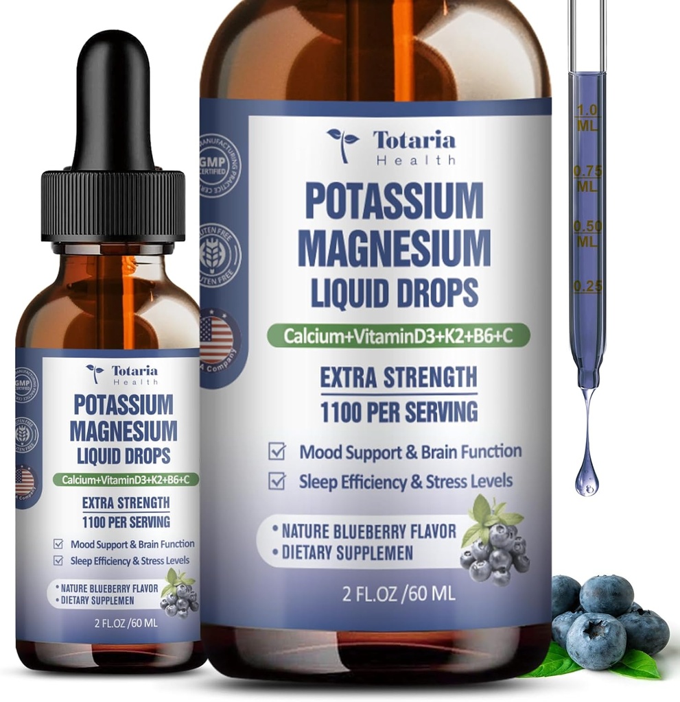 (2 Pack) Kalium Magnesium Supplement Liquid Drops - 200mg Kalium & 600mg Triple Komplex Magnesium Glycinate Liquid Citrate Oil High Absorption Potasio Support Bone, Muscle, Leg Cramps