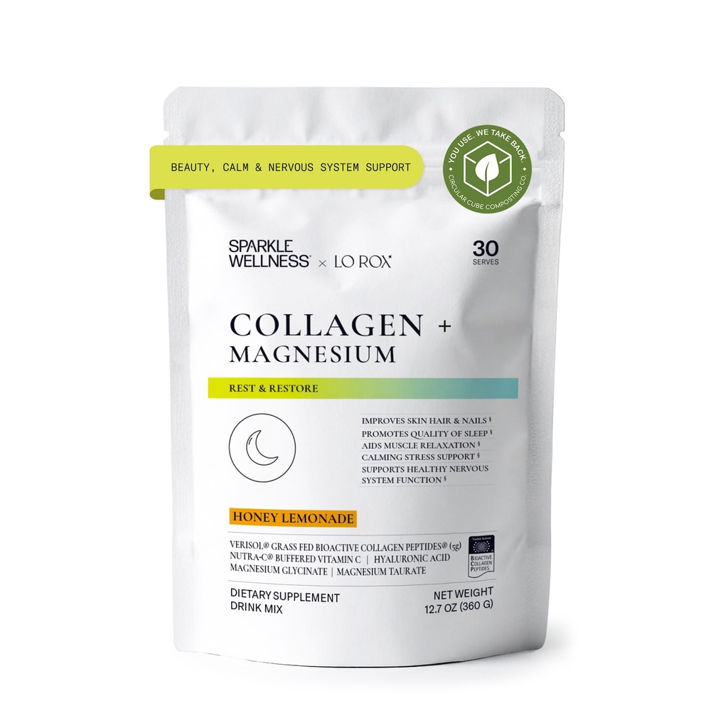 Collagen Magnesium Rest + Restore (Honey Lemonade) [30 Serves] | VERISOL Bioactive Collagen Peptides, Magnesium Glycinate & Taurate Salts | Lauren Roxburgh Rest + Restore | Lutande skönhetsrutin
