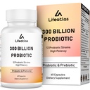 300 miljarder CFU Probiotics - Probiotika för kvinnor och män, 12 Probiotiska Stammar Plus Prebiotic, för Immune & Digestive, Gut Health, Gas Bloating, Shelf Stable - 60 Caps