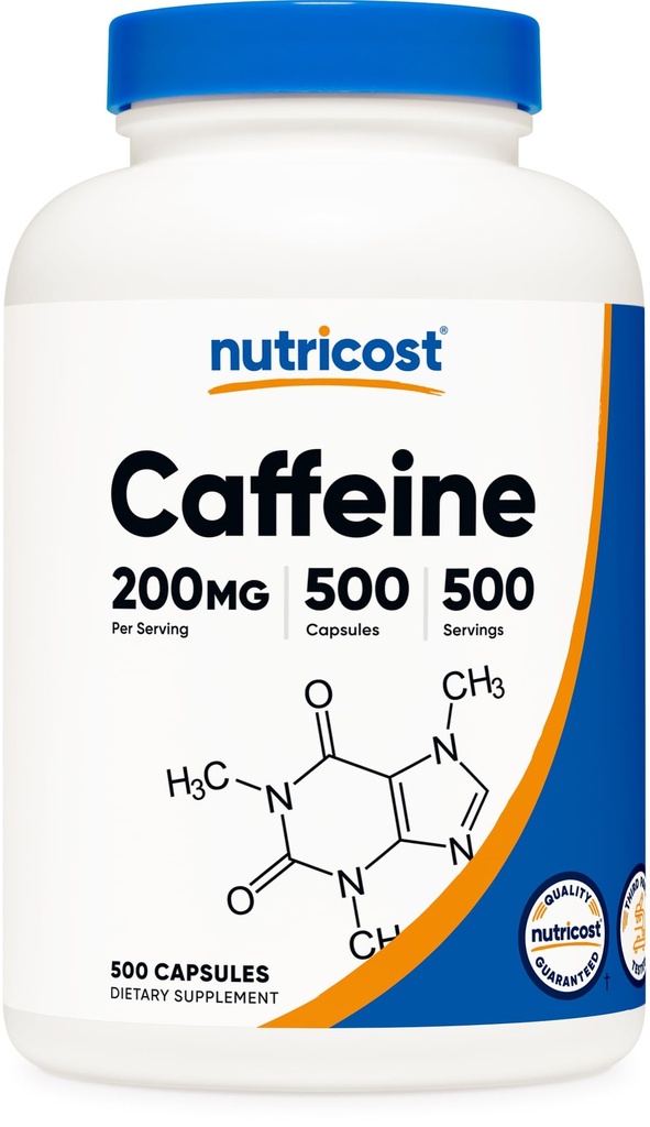 Nutricost koffeinpiller, 200 mg per portion (500 caps)