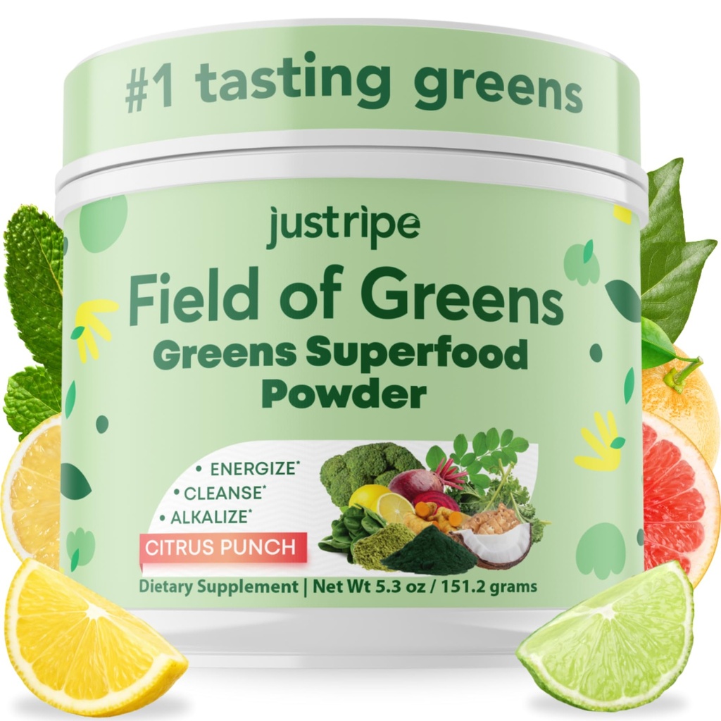 Field of Greens Superfood Powder med organisk Spirulina, Chlorella, Beet Root Powder - Bacillus Coagulans Probiotic, en växtbaserad mix som stöder Gut Health, immunitet, Bloom in Health, 28 Scoops (1)