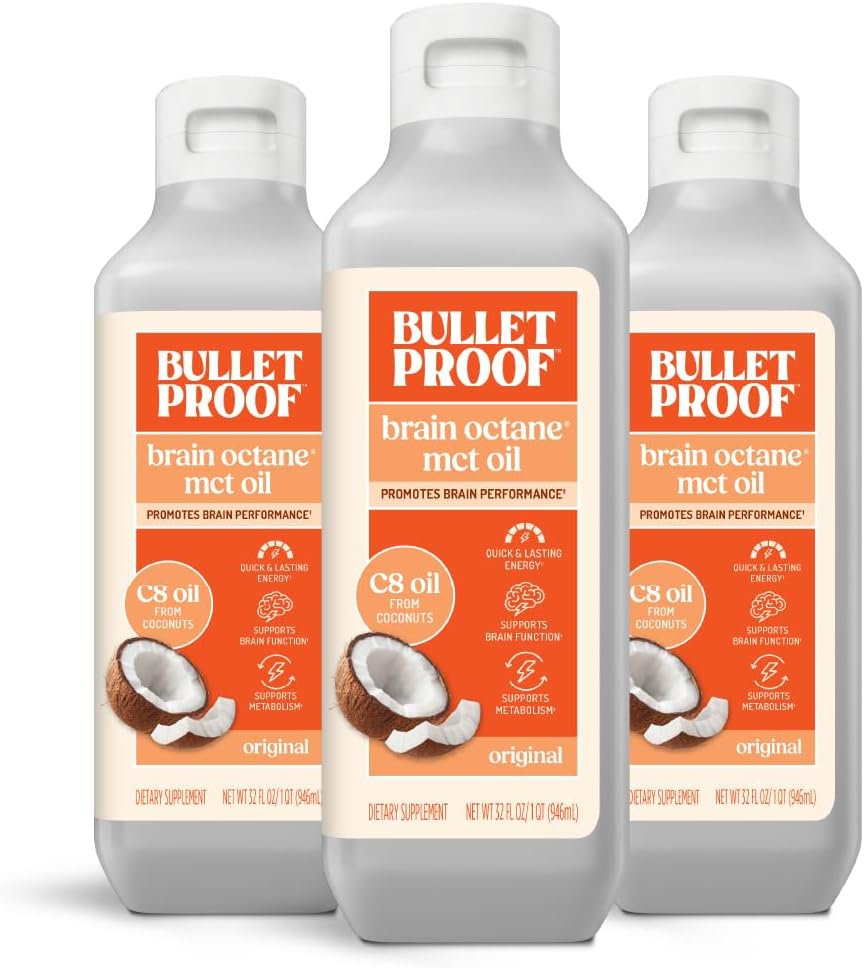 Bulletproof Brain Octane C8 MCT Oil, 32 Ounces (Pack of 3), Keto Supplement för hållbar energi och Craving Support