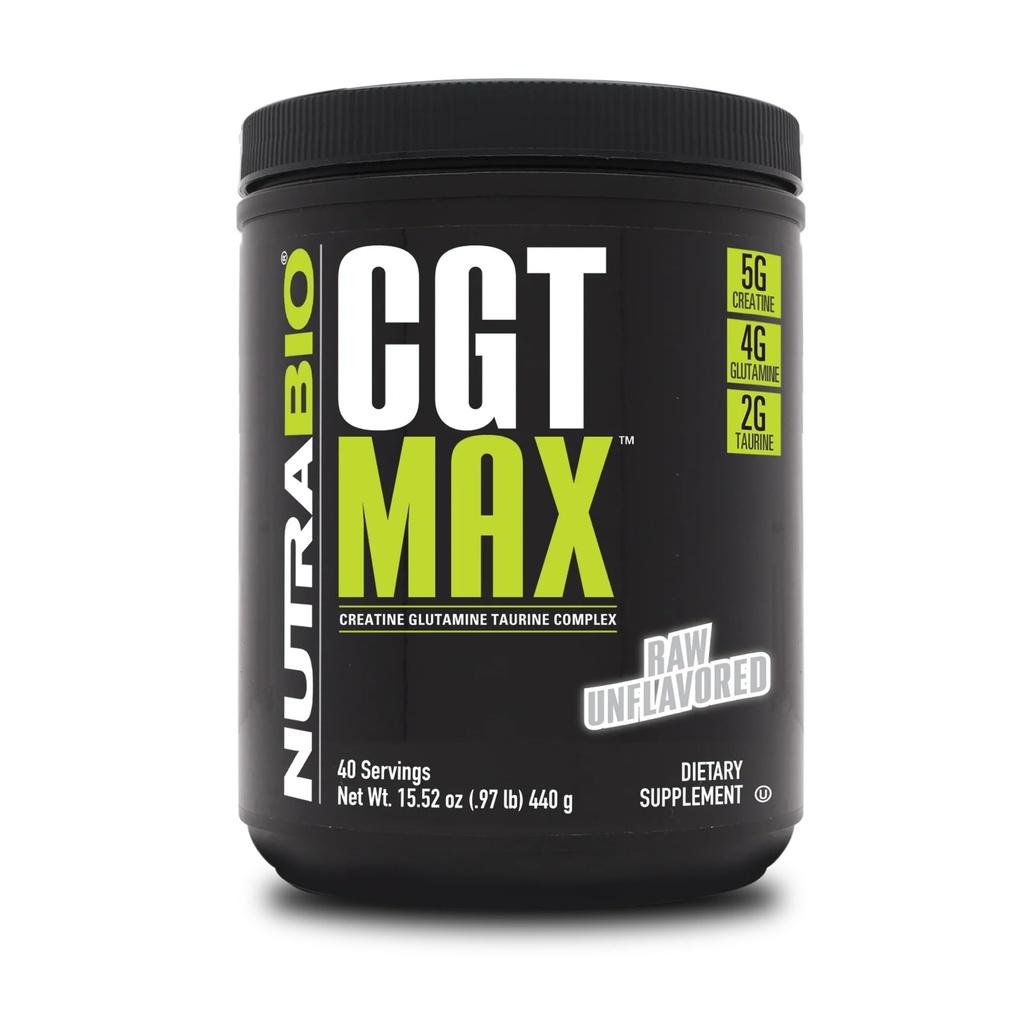 NutraBio CGT-MAX Powder-Kreatin, Glutamin och Taurin för att stödja muskelåterhämtning och styrka - 40 portioner - Osmakad