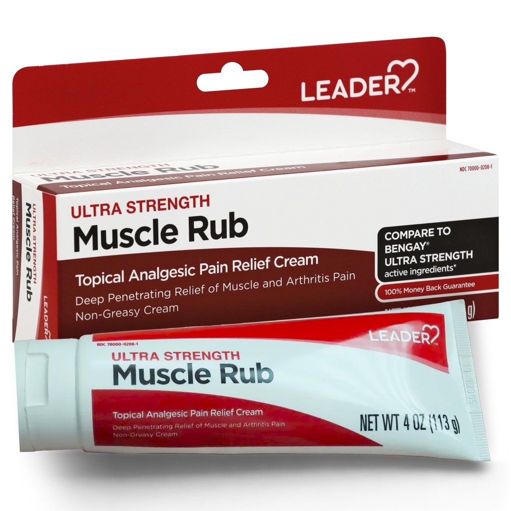 Leader Muscle Rub - Fast-Acting, Deep Penetrating Relief for Sore Muscles and Joints, Minor Arthritis and Back Pain Relief, Non-Greasy Formula Topical Analgesic, Camphor, Menthol & Methyl Salic
