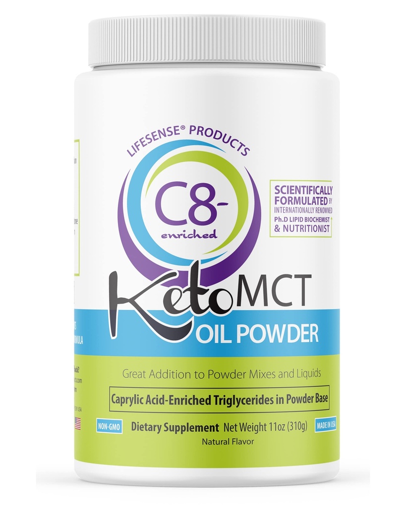 LifeSense C8 berikad MCT Oil Powder Unflavored Sourced från Coconut Oil, Keto-Friendly, Utvecklad av PhD Nutrition i USA, Optimal bränsle för hjärnan och kroppen