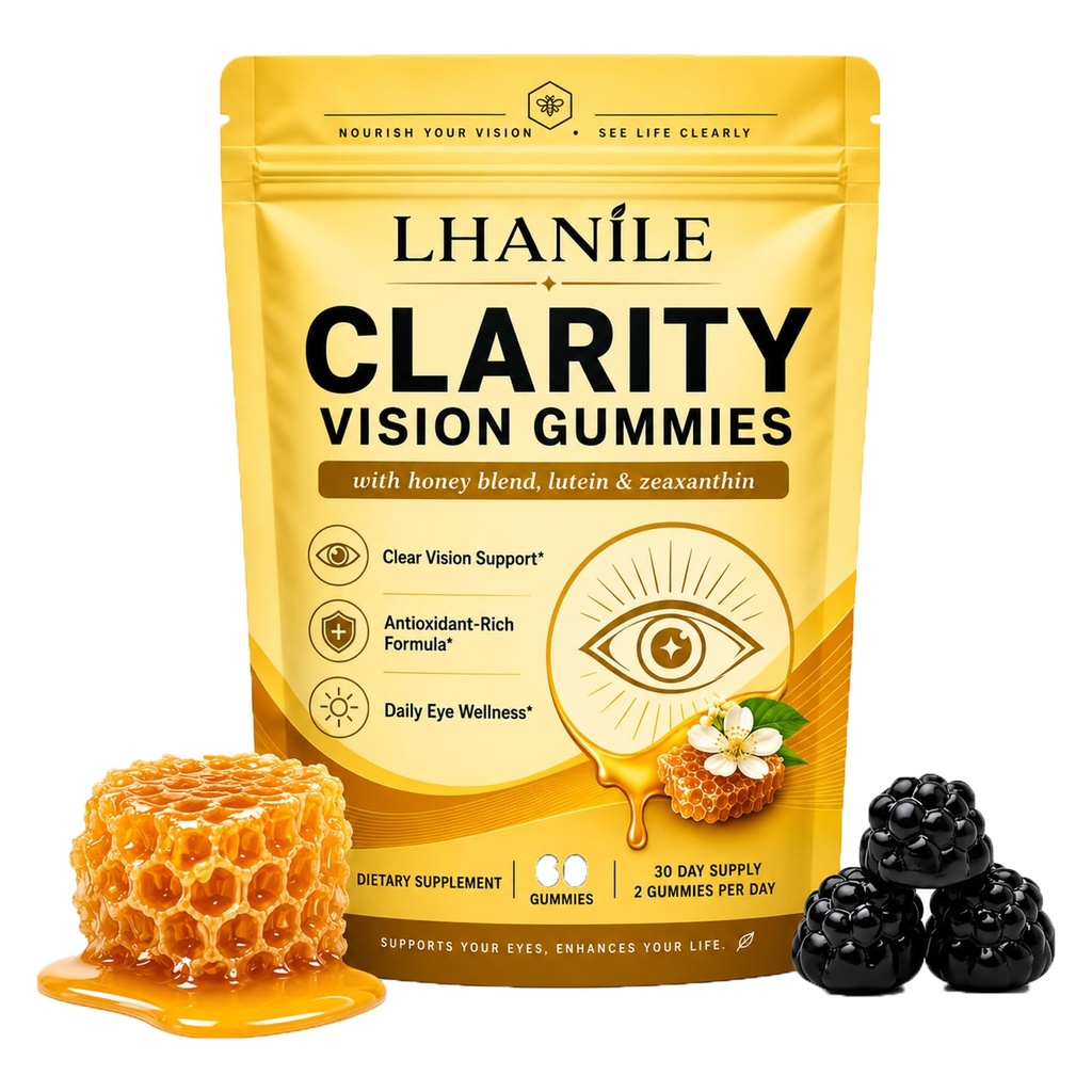 Lhanile Clarity Vision Gummies, Honey Eye Gummies, 60 Gummies | with Lutein & Zeaxanthin Blend
