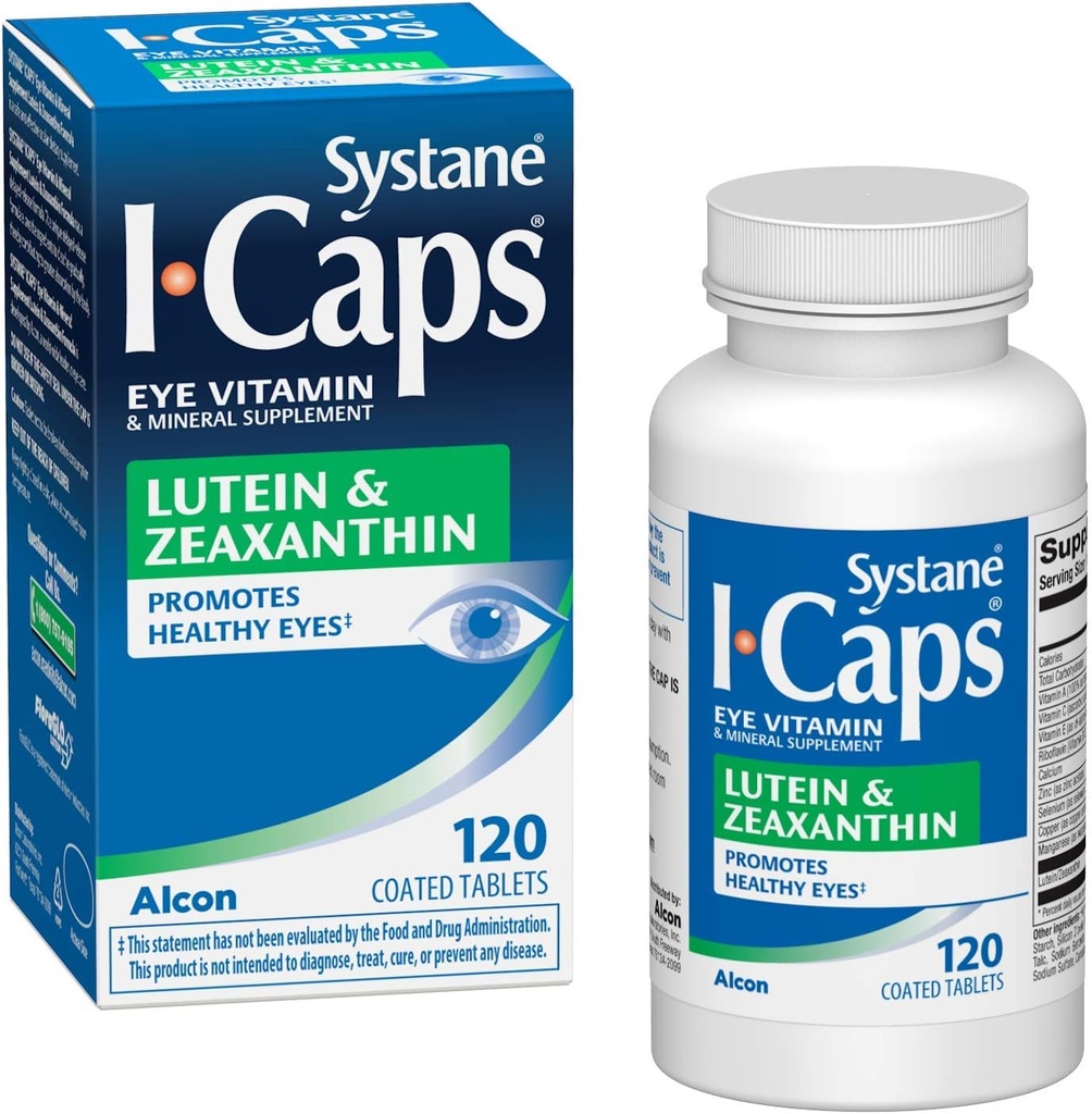 Systane ICaps Eye Vitamin & Mineral Supplement, Lutein & Zeaxanthin Formel, 120 belagda tabletter