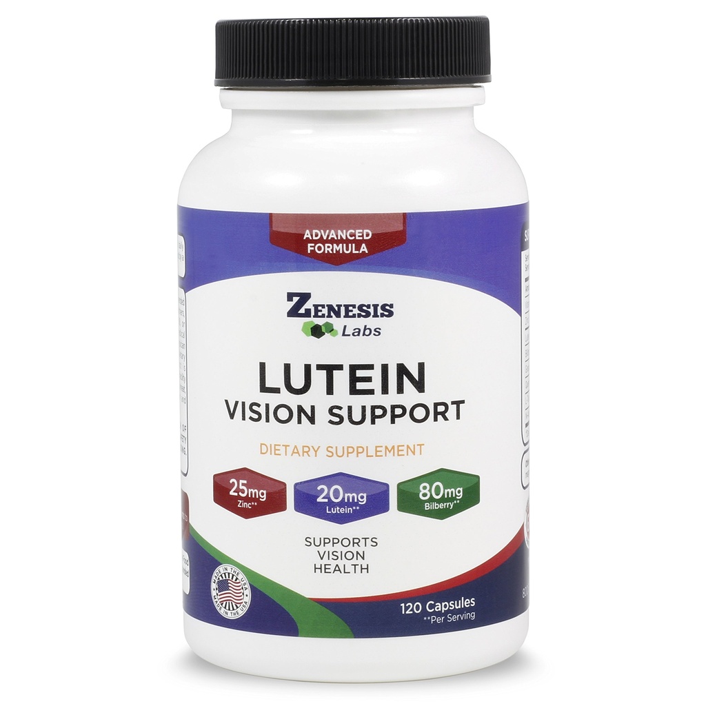 Lutein Vision Support - Essential Eye Vitamin - with Bilberry, Beta-Carotene, Zinc, Grapeseed & Other Minerals Bulk 360 Capsules, 180 Day Supply (120 Capsules/Bottle)