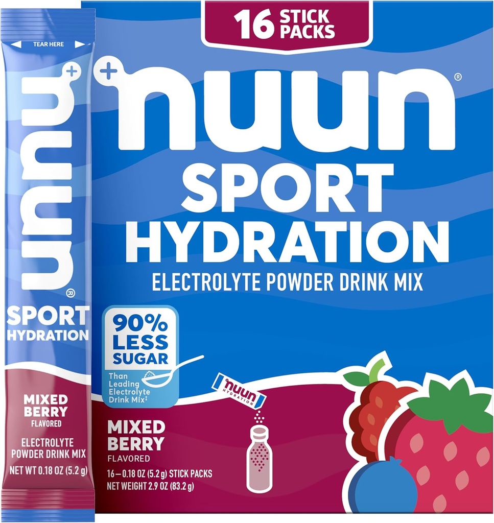 Nuun Sport Electrolyte Powder Packets med Magnesium, Calcium, Kalcium, Klorid och Natrium, Hydration Packets för On-The-Go, Mixed Berry Flavor, Gluten Free & Vegan, 16 Single Servings
