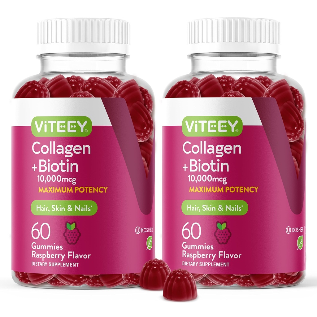 Viteey Collagen Gummies with Biotin Gummies for Hair Skin and Nails Vitamins - Biotin and Collagen Supplements for Women & Men - Vegan, Gluten-Free - 120 Count