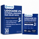 WELMATE - 4% Lidocaine Numbing Patch - Maximal styrka - Temporär lättnad av smärta, rygg, hals, axlar, knän, armbågar, mindre hudirritationer - aktuella analgetiska unscented - 30 ct