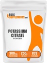 BulkSupplements.com Potassium Citrate Powder - för Hydration Support, Mineral Supplement, Potassium 99mg - Gluten Free, 300mg per Servering, 250g (8,8 oz) (Pack av 1)