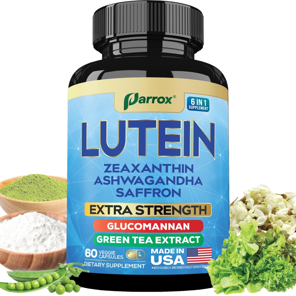 Lutein & Zeaxanthin Eye Vitamins for Adults, Vision Support, 60 Capsules | Vision Health Support with Ashwagandha, Saffron, Green Tea Extract & Glucomannan, Plant-Based Formula