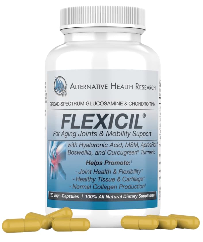 Flexicil Advanced Joint Mobility & Support | Glucosamine, Chondroitin, MSM, Hyaluronic Acid, Turmeric, Boswellia | Bred-Spectrum Bio-Förbättrade ingredienser | 120 Vege-Capsules | 30-Day Supply
