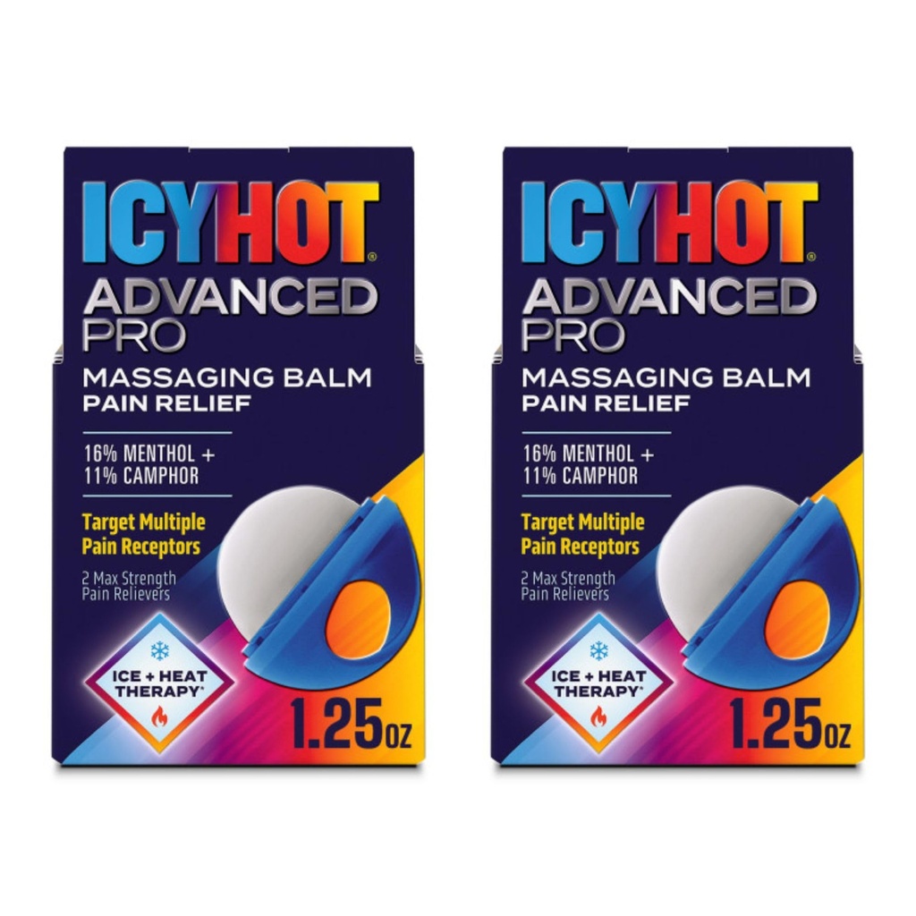 Icy Hot Advanced PRO Pain Relief Massaging Balm, Fast-Acting Max Strength Pain Relief with Menthol 16% and Camphor 11% for Backaches, Joints, Muscle Strains and Arthritis, 1.25 oz, 2 pk
