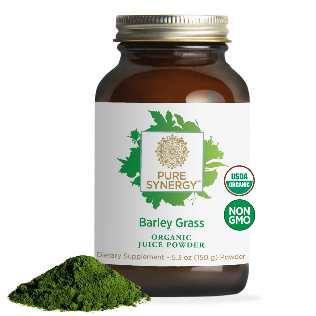 PURE SYNERGY Organic Barley Grass Juice Powder | Chlorophyll-Rich Greens Powder | Organic Cold-Pressed Barley Grass Juice | för energi, Detox och Digestion Support (5.3 uns.)