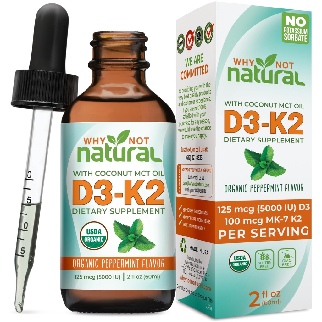 Varför inte naturligt organiskt vitamin D3 K2 (MK-7) flytande droppar, 5000 IE av sublingual D3 med kokos MCT-olja, för starka ben och tänder, hjärta och immunstöd