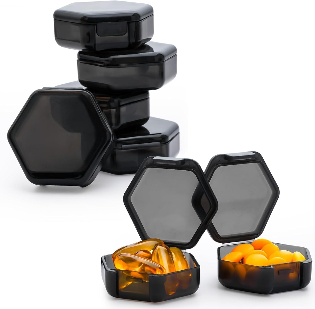 Small Pill Box, 7 Packs Travel Pill Case, Portable BPA Free Mini Organizer for Pocket Purse, Daily Medicine Vitamin Container, Fish Oil and Supplement Storage