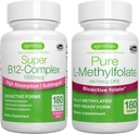 Super B12-Complex 1000mcg + Pure Folate 400mcg Vegan Bundle, High Absorption Sublingual Vitamin B12 med Methylcobalamin, Adenosylcobalamin & Hydroxocobalamin + Optimerad L-Methylfolate, av Igennus