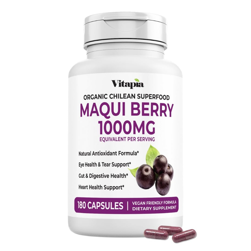 Vitapia Maqui Berry 1000mg - Maqui Berry Powder Supplement - Vegan Friendly, Non-GMO and Gluten-Free - 180 Veggie Capsules