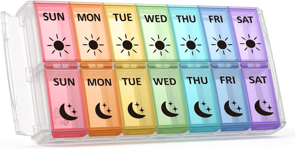 Weekly Pill Organizer 2 gånger om dagen Extra Large 7 Day Easy Fill Quick Fill Portable Fullicon AM PM Pill Box för tillskott, vitamin och medicin - (Patent registrerad)
