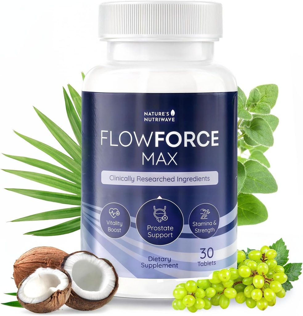 FlowForceMax Herbal Support Supplement - Natural Plant-Based Formel med Saw Palmetto Extract | 30 Tabletter, 1 månad Supply, Made in USA