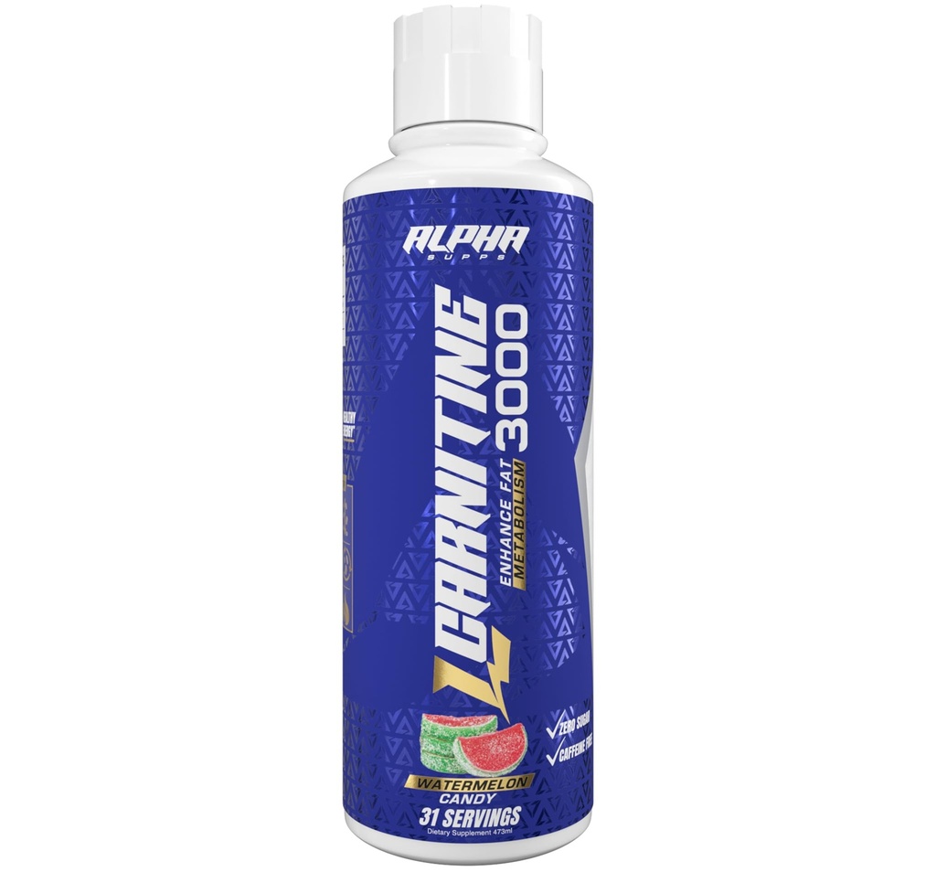 Alpha Supps L Carnitine Liquid 3000 | Stimulant-Free L-Carnitine Supplement för Män & Kvinnor | Pre-Workout Energy Boost & Muscle Recovery | Zero Sugar, Fat & Carbs | 31 Servings (Watermelon Candy)