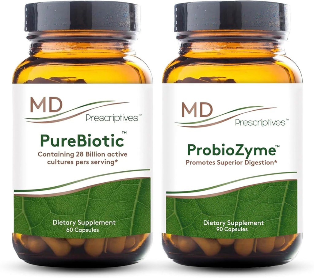 MD Prescriptives PureBiotic och ProbioZyme Bundle - Digestive & Gut Health Supplement - 60 kapslar / 90 kapslar